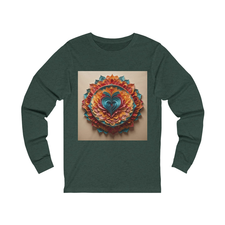 Blossoming Love Mandala - Unisex Jersey Long Sleeve Tee - Long-sleeve - g(0D·IO) - S - Heather Forest -