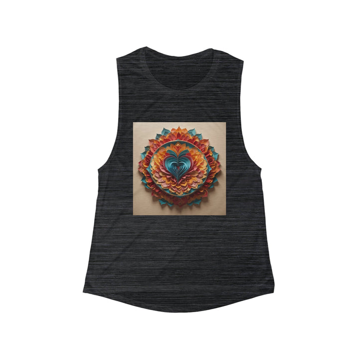 Blossoming Love Mandala - Women's Flowy Scoop Muscle Tank - Tank Top - g(0D·IO) - S - Black Slub -