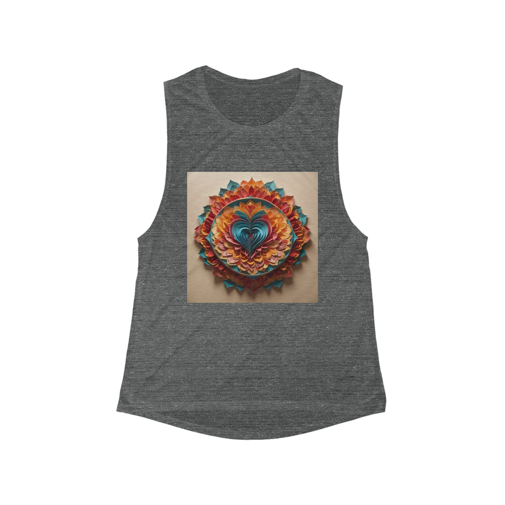 Blossoming Love Mandala - Women's Flowy Scoop Muscle Tank - Tank Top - g(0D·IO) - S - Asphalt Slub -