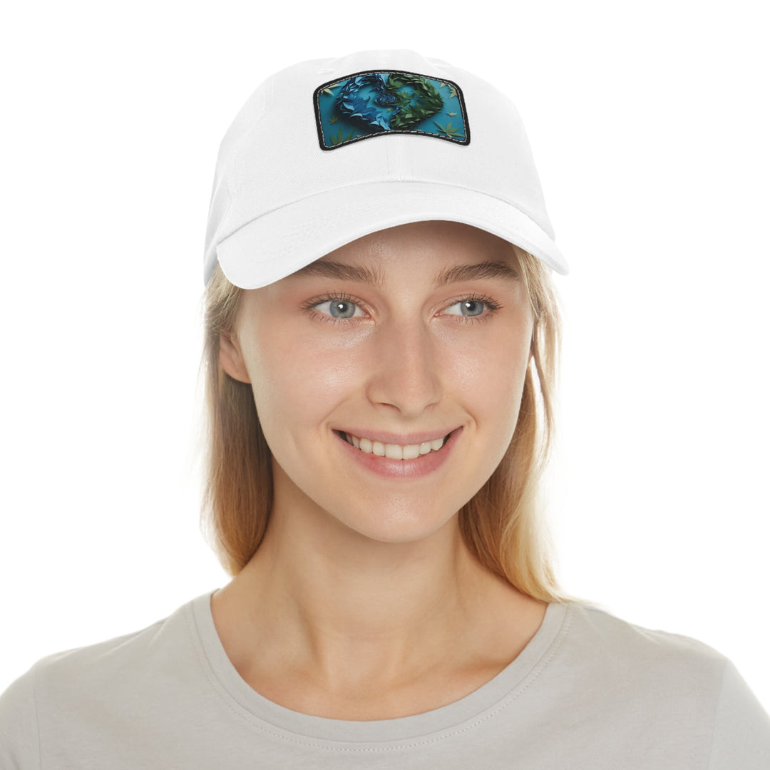 Botanical Dual Heart - Dad Hat - Hats - g(0D·IO) - White / Black patch - Rectangle - One size