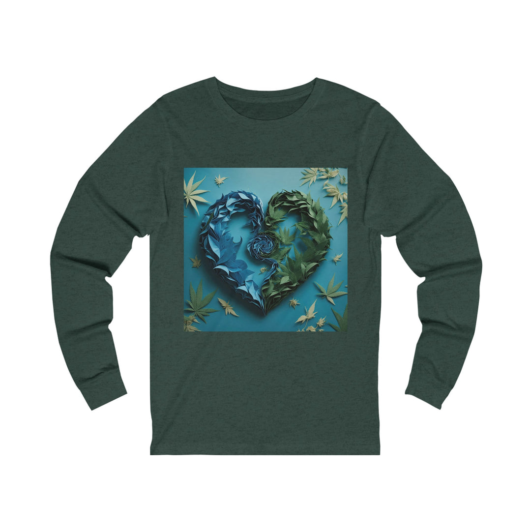 Botanical Dual Heart - Unisex Jersey Long Sleeve Tee - Long-sleeve - g(0D·IO) - S - Heather Forest -