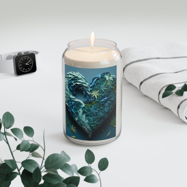 Cannabis Heart Art - Scented Candle - Home Decor - g(0D·IO) - Vanilla Bean - 13.75oz -