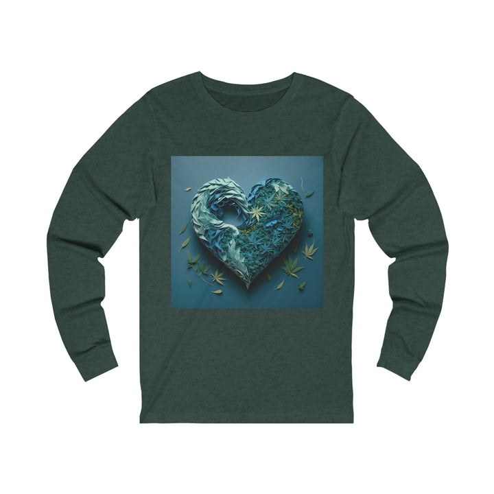 Cannabis Heart Art - Unisex Jersey Long Sleeve Tee - Long-sleeve - g(0D·IO) - S - Heather Forest -