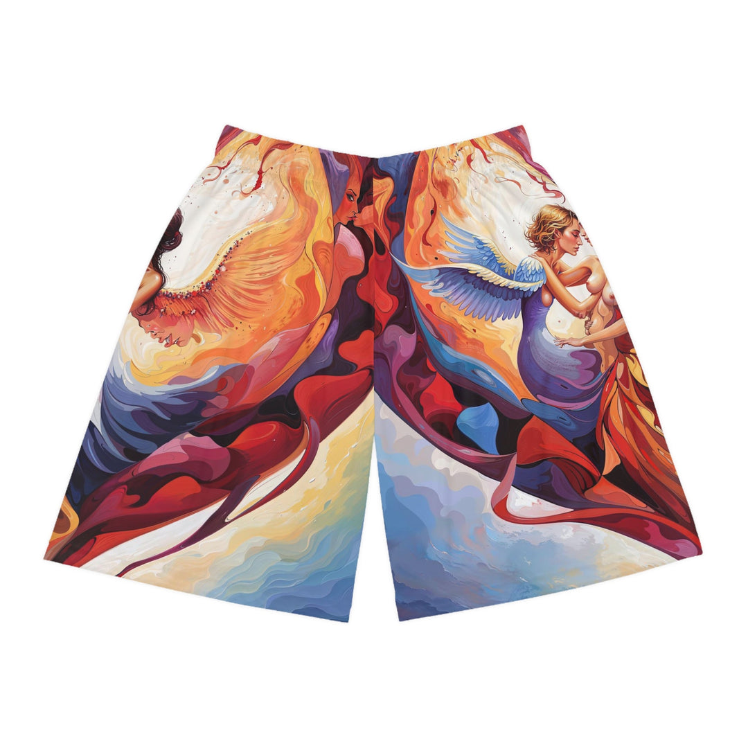 Celestial Love Embrace - AOP Basketball Shorts - All Over Prints - g(0D·IO) - Seam thread color automatically matched to design - XS -