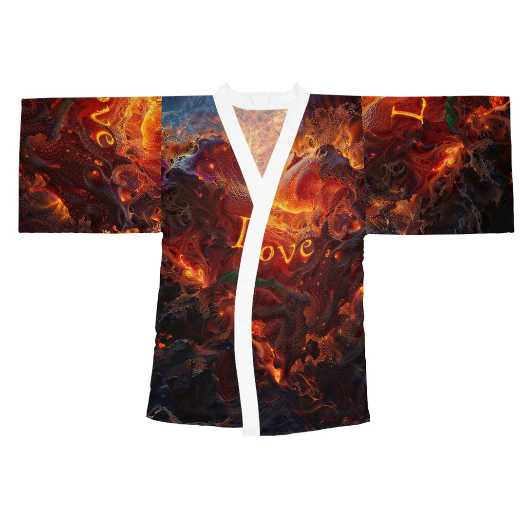 Chaotic Fiery Love - Long Sleeve Kimono Robe - All Over Prints - g(0D·IO) - XS - White -