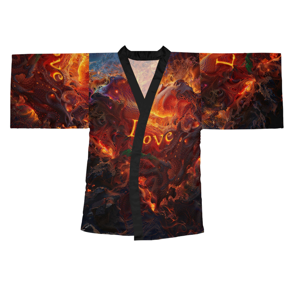 Chaotic Fiery Love - Long Sleeve Kimono Robe - All Over Prints - g(0D·IO) - XS - Black -