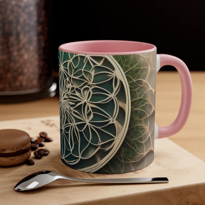 Circular Geometric Pattern - Accent Coffee Mug - Mug - g(0D·IO) - Pink - 11oz -