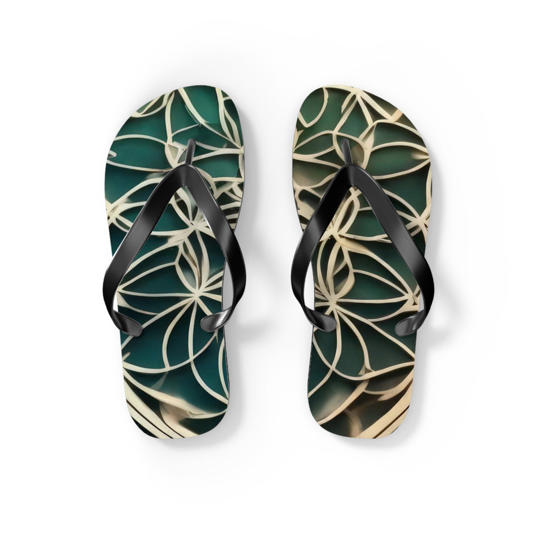 Circular Geometric Pattern - Flip Flops - Shoes - g(0D·IO) - S - Black sole -