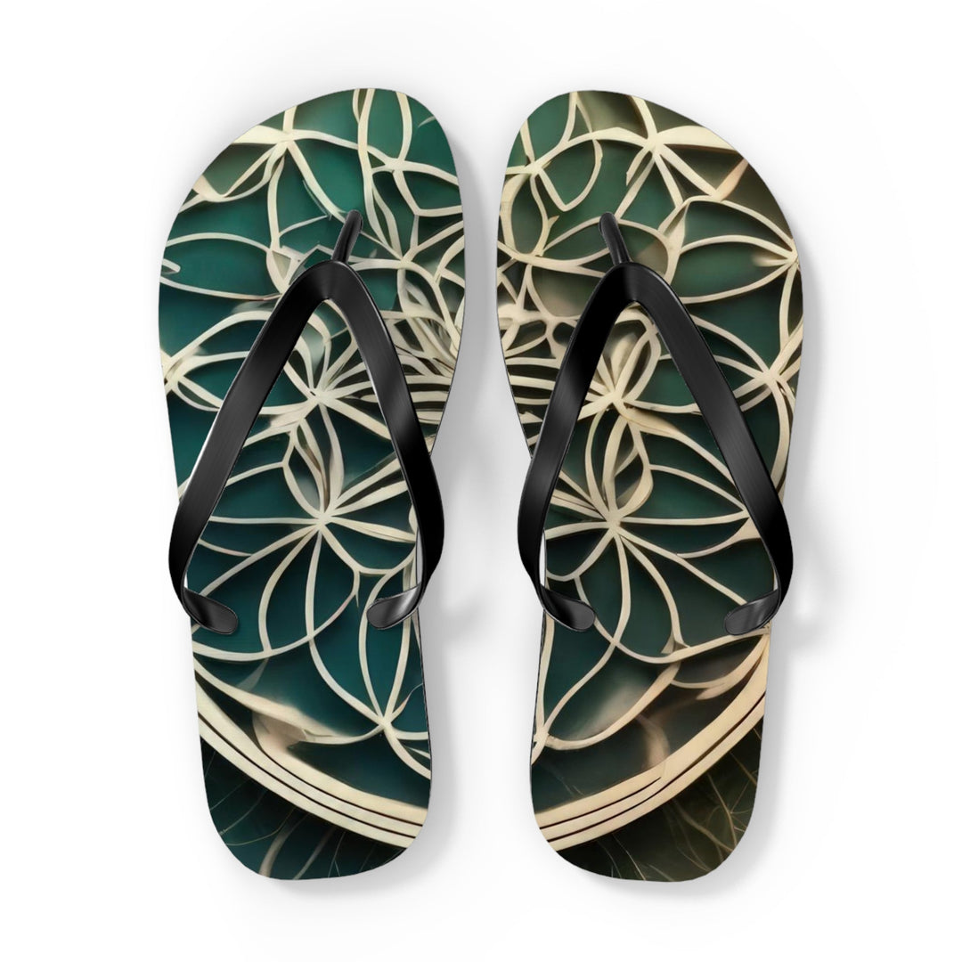 Circular Geometric Pattern - Flip Flops - Shoes - g(0D·IO) - XL - Black sole -