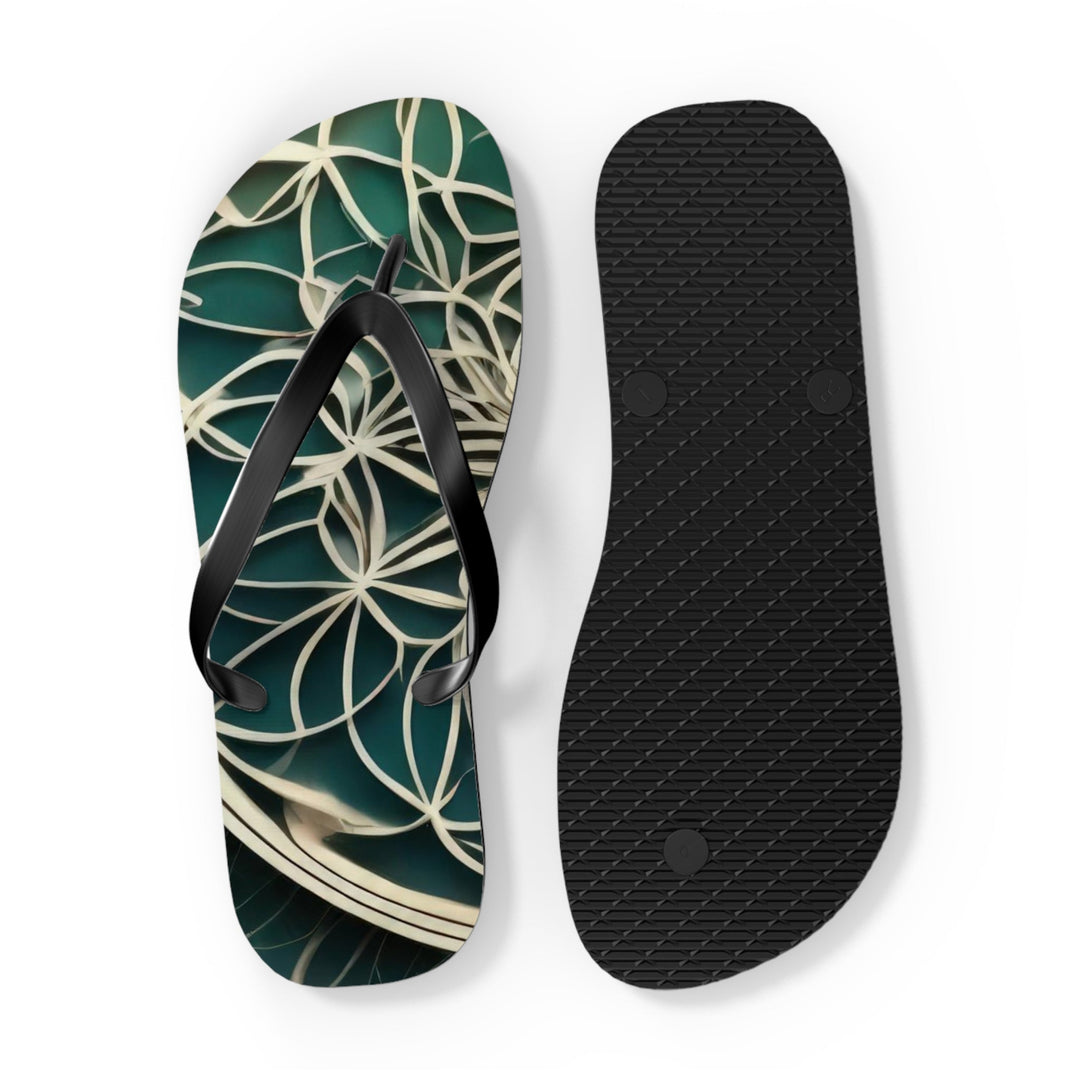 Circular Geometric Pattern - Flip Flops - Shoes - g(0D·IO) - XL - Black sole -