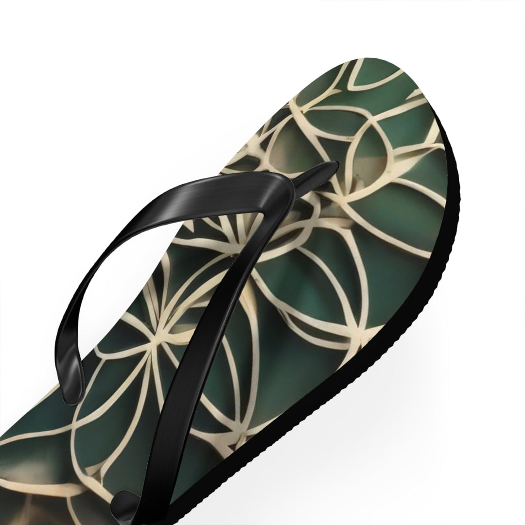 Circular Geometric Pattern - Flip Flops - Shoes - g(0D·IO) - XL - Black sole -