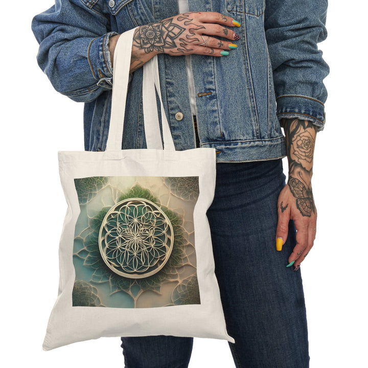 Circular Geometric Pattern - Natural Tote Bag - Bags - g(0D·IO) - 15" x 16" - Natural -