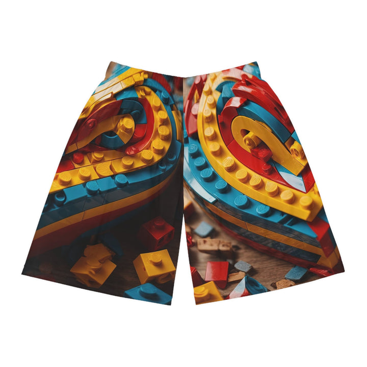 Colorful Bricks Heart - AOP Basketball Shorts - All Over Prints - g(0D·IO) - Seam thread color automatically matched to design - XS -