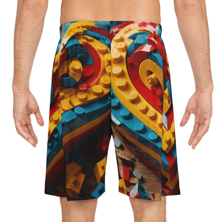 Colorful Bricks Heart - AOP Basketball Shorts - All Over Prints - g(0D·IO) - Seam thread color automatically matched to design - XS -