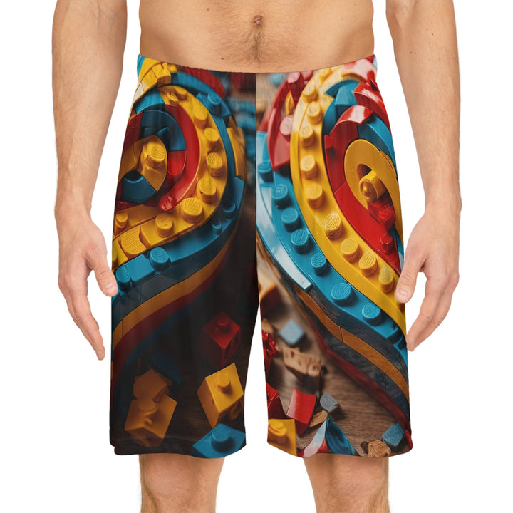 Colorful Bricks Heart - AOP Basketball Shorts - All Over Prints - g(0D·IO) - Seam thread color automatically matched to design - XS -