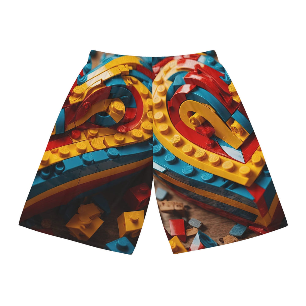 Colorful Bricks Heart - AOP Basketball Shorts - All Over Prints - g(0D·IO) - Seam thread color automatically matched to design - XS -