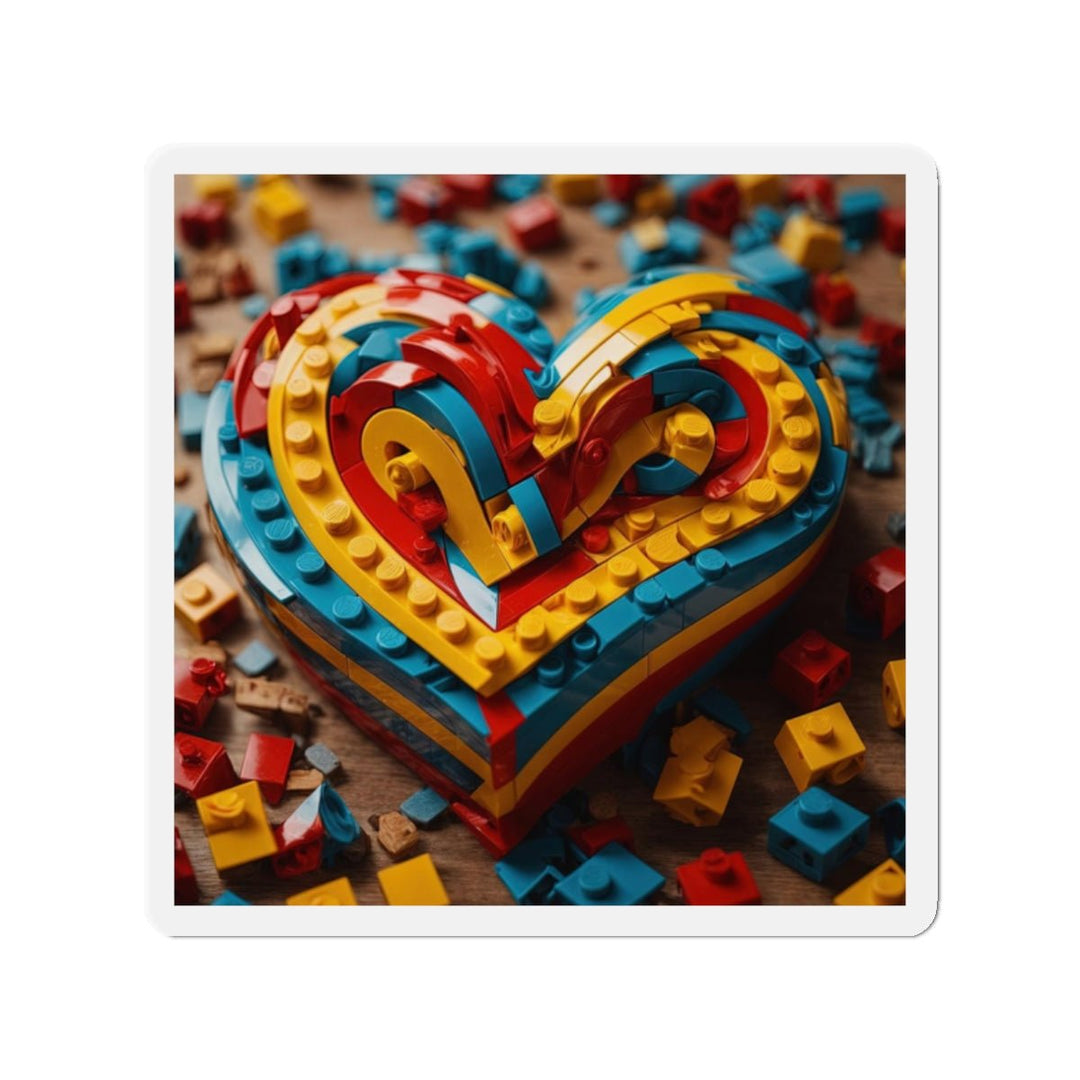 Colorful Bricks Heart - Die-cut Magnet - Home Decor - g(0D·IO) - 2" x 2" - Die-Cut - 1 pc