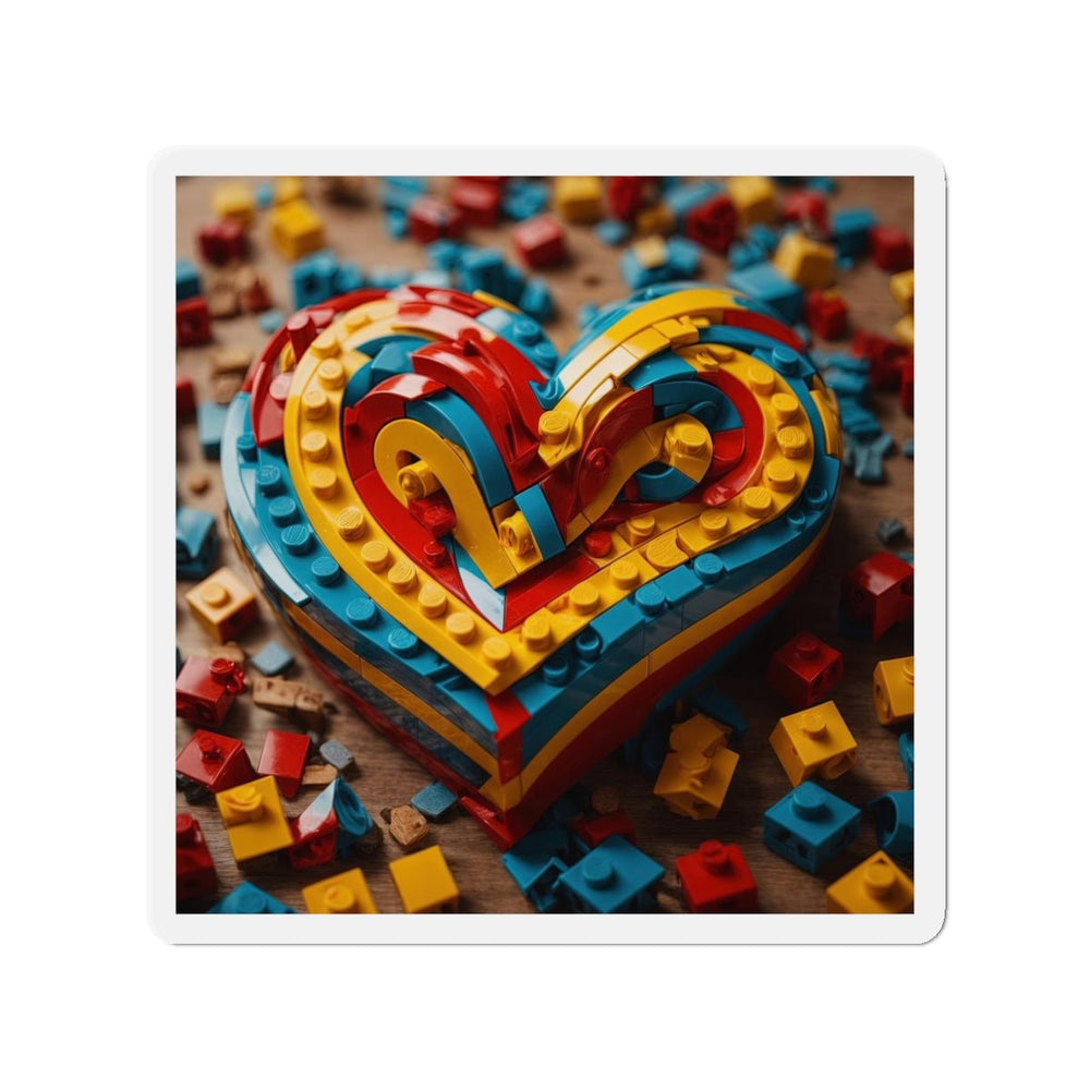 Colorful Bricks Heart - Die-cut Magnet - Home Decor - g(0D·IO) - 3" x 3" - Die-Cut - 1 pc