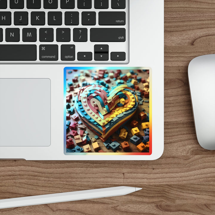 Colorful Bricks Heart - Holographic Die-Cut Sticker - Paper products - g(0D·IO) - 5" × 5" - Die-Cut - Holographic