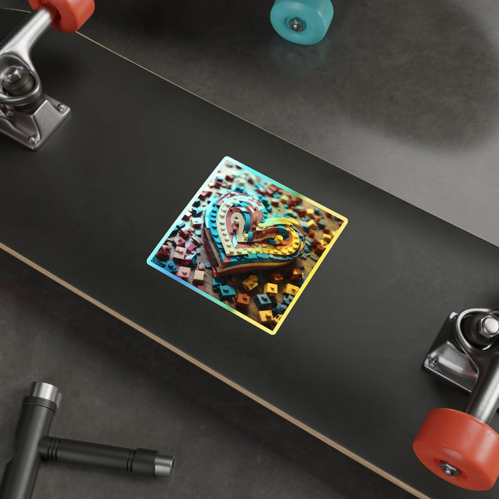 Colorful Bricks Heart - Holographic Die-Cut Sticker - Paper products - g(0D·IO) - 5" × 5" - Die-Cut - Holographic