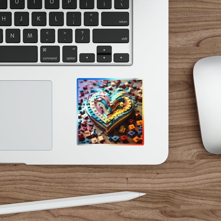 Colorful Bricks Heart - Holographic Die-Cut Sticker - Paper products - g(0D·IO) - 5" × 5" - Die-Cut - Holographic
