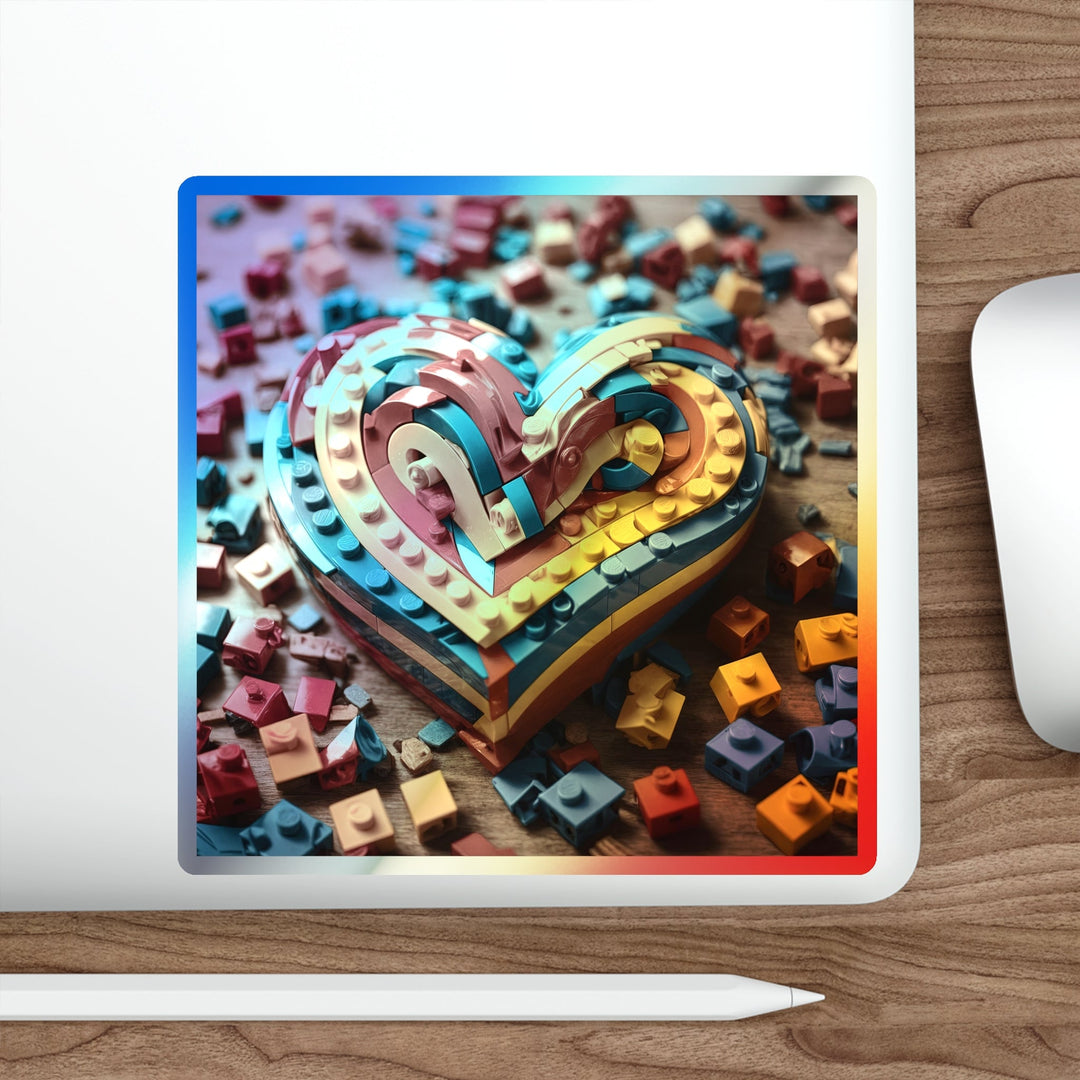 Colorful Bricks Heart - Holographic Die-Cut Sticker - Paper products - g(0D·IO) - 5" × 5" - Die-Cut - Holographic
