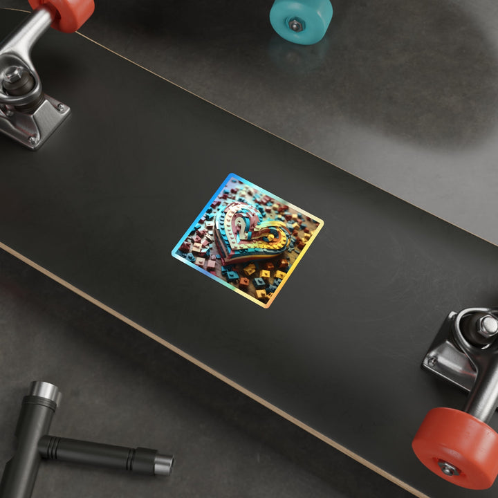 Colorful Bricks Heart - Holographic Die-Cut Sticker - Paper products - g(0D·IO) - 5" × 5" - Die-Cut - Holographic