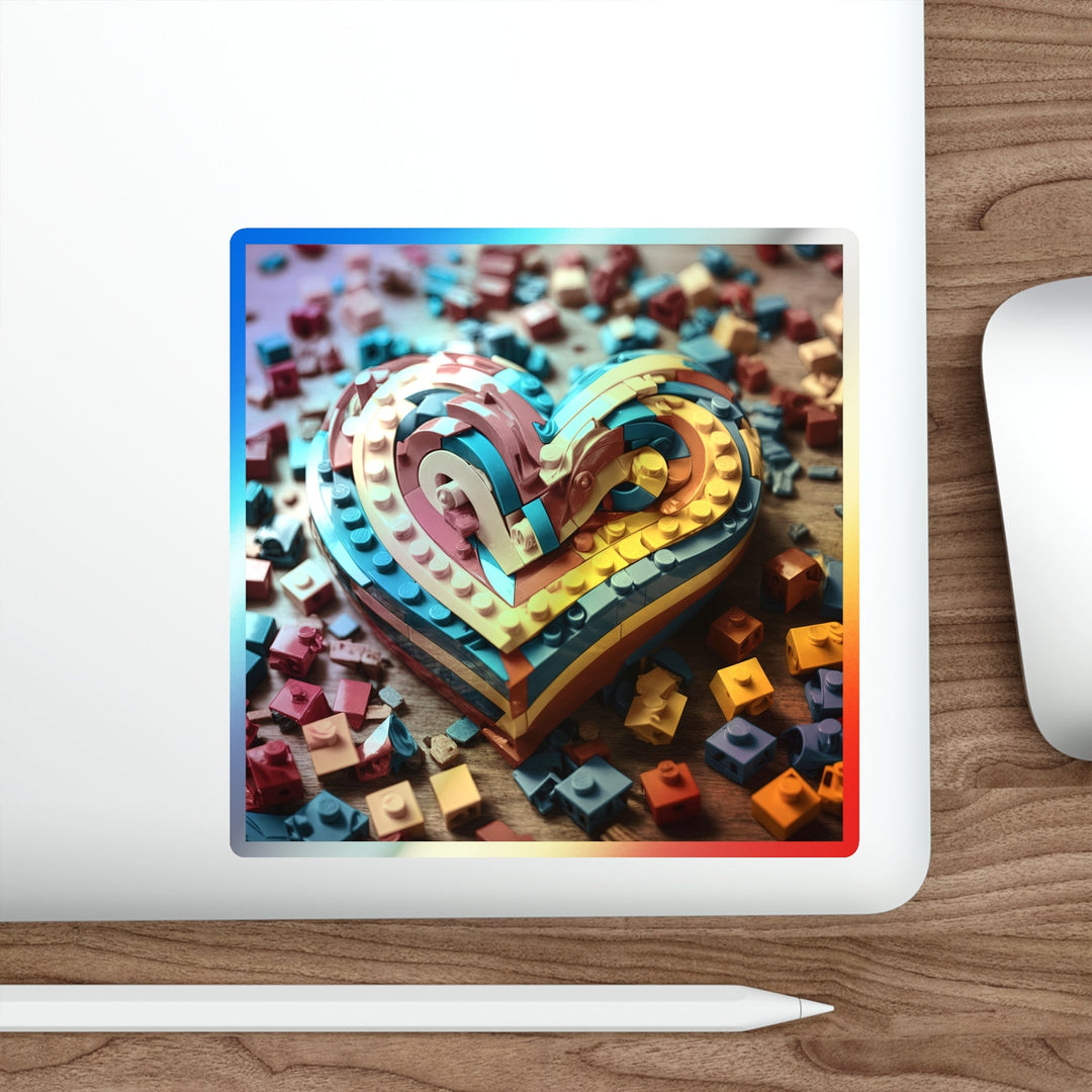 Colorful Bricks Heart - Holographic Die-Cut Sticker - Paper products - g(0D·IO) - 5" × 5" - Die-Cut - Holographic