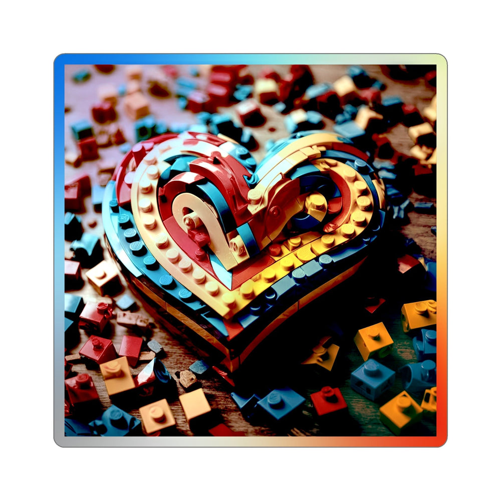 Colorful Bricks Heart - Holographic Die-Cut Sticker - Paper products - g(0D·IO) - 3" × 3" - Die-Cut - Holographic