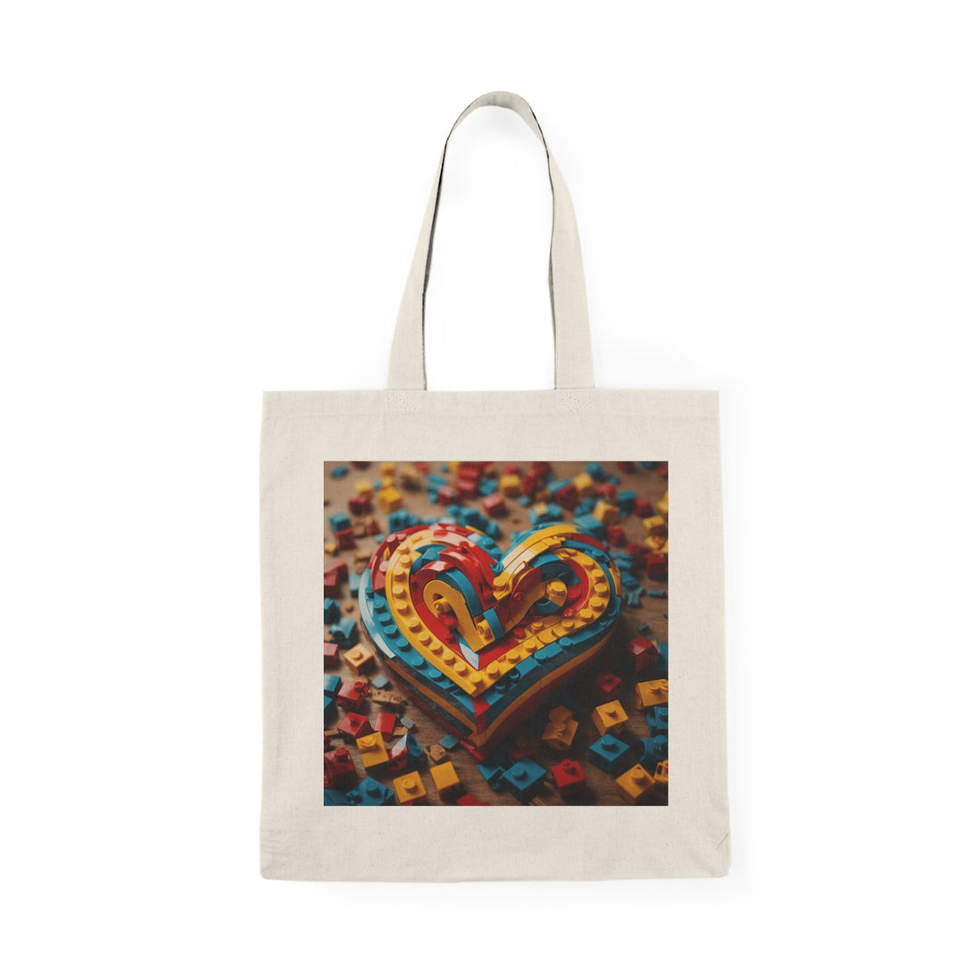Colorful Bricks Heart - Natural Tote Bag - Bags - g(0D·IO) - 15" x 16" - Natural -