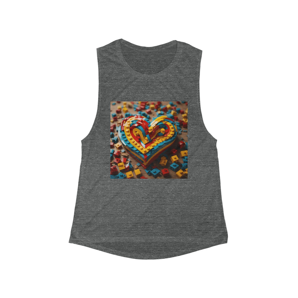 Colorful Bricks Heart - Women's Flowy Scoop Muscle Tank - Tank Top - g(0D·IO) - S - Asphalt Slub -