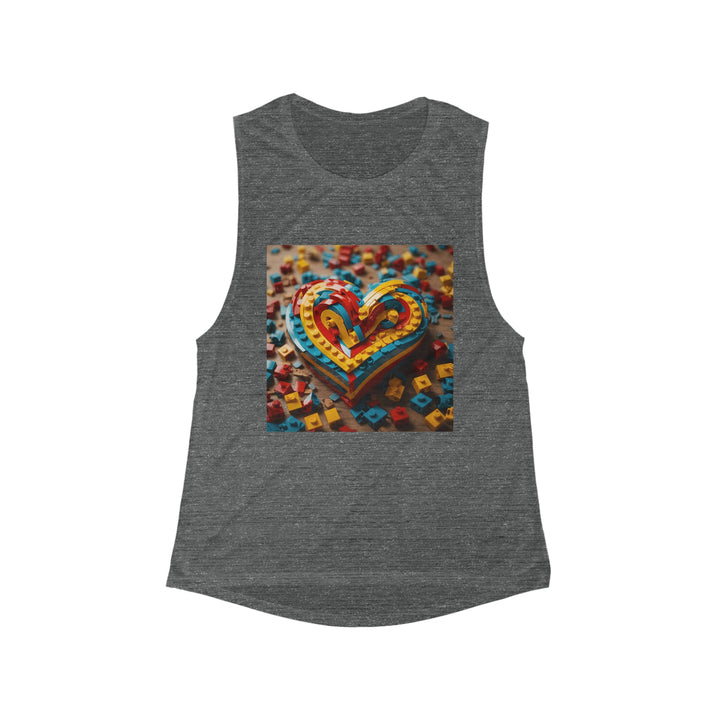 Colorful Bricks Heart - Women's Flowy Scoop Muscle Tank - Tank Top - g(0D·IO) - S - Asphalt Slub -