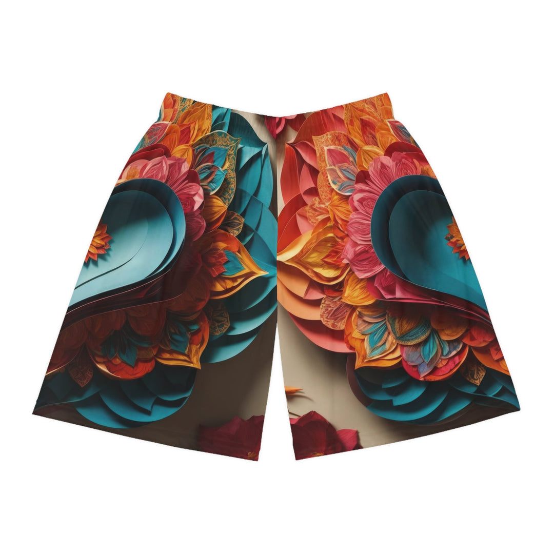 Colorful Heart Blossoms - AOP Basketball Shorts - All Over Prints - g(0D·IO) - Seam thread color automatically matched to design - XS -