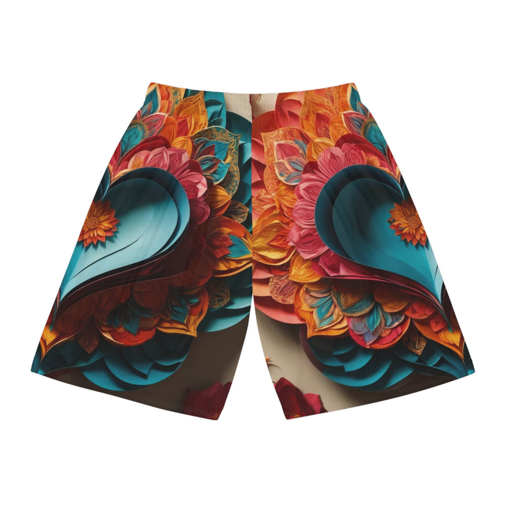 Colorful Heart Blossoms - AOP Basketball Shorts - All Over Prints - g(0D·IO) - Seam thread color automatically matched to design - XS -