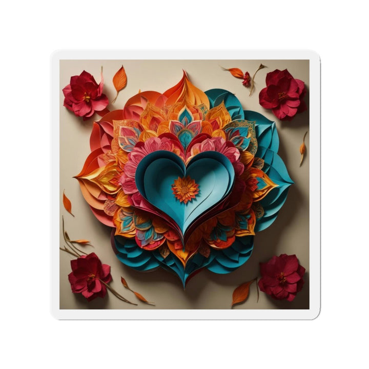 Colorful Heart Blossoms - Die-cut Magnet - Home Decor - g(0D·IO) - 5" x 5" - Die-Cut - 1 pc