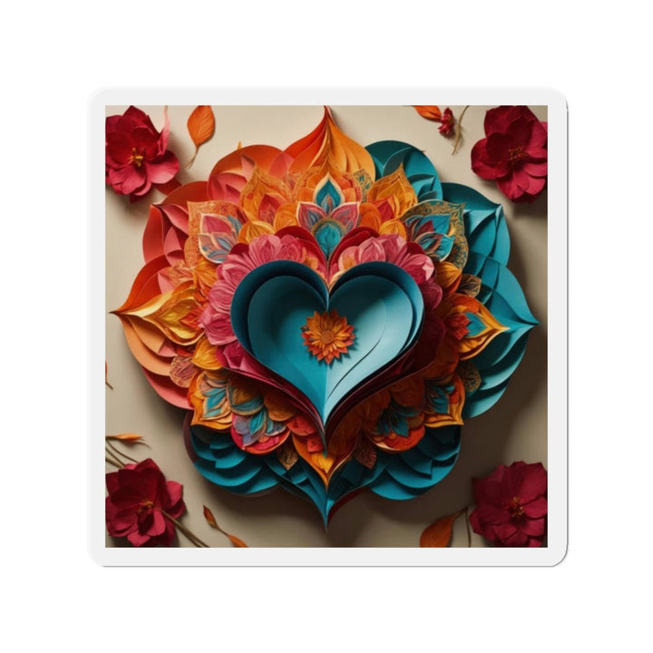 Colorful Heart Blossoms - Die-cut Magnet - Home Decor - g(0D·IO) - 2" x 2" - Die-Cut - 1 pc