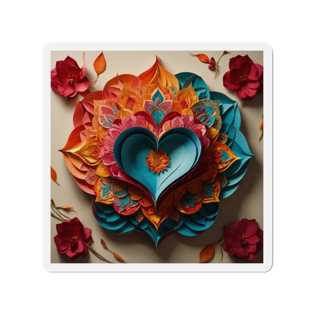 Colorful Heart Blossoms - Die-cut Magnet - Home Decor - g(0D·IO) - 3" x 3" - Die-Cut - 1 pc