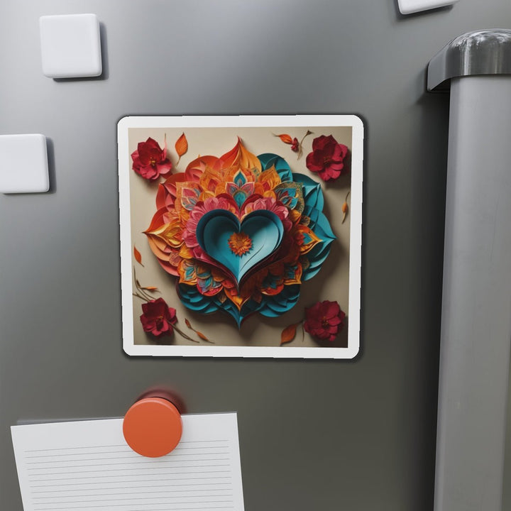 Colorful Heart Blossoms - Die-cut Magnet - Home Decor - g(0D·IO) - 6 × 6" - Die-Cut - 1 pc