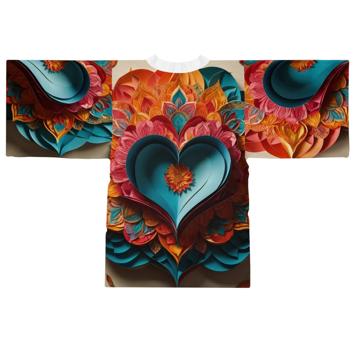 Colorful Heart Blossoms - Long Sleeve Kimono Robe - All Over Prints - g(0D·IO) - XS - Black -