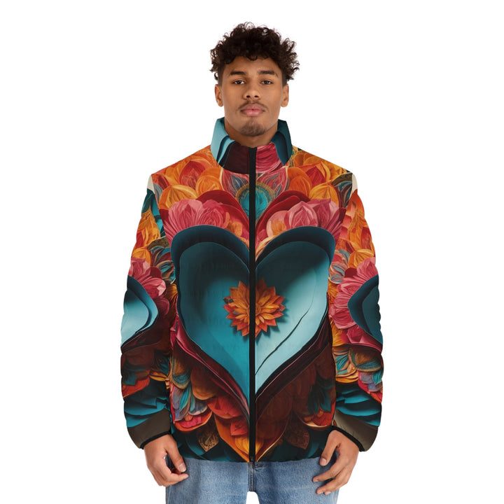 Colorful Heart Blossoms - Puffer Jacket - All Over Prints - g(0D·IO) - S - Black zipper -
