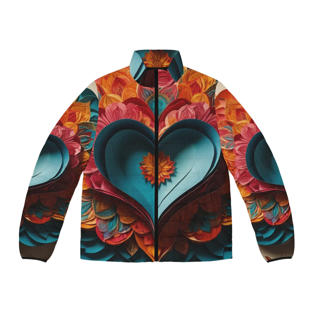 Colorful Heart Blossoms - Puffer Jacket - All Over Prints - g(0D·IO) - S - Black zipper -