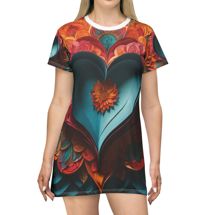 Colorful Heart Blossoms - T-Shirt Dress - All Over Prints - g(0D·IO) - XS - -
