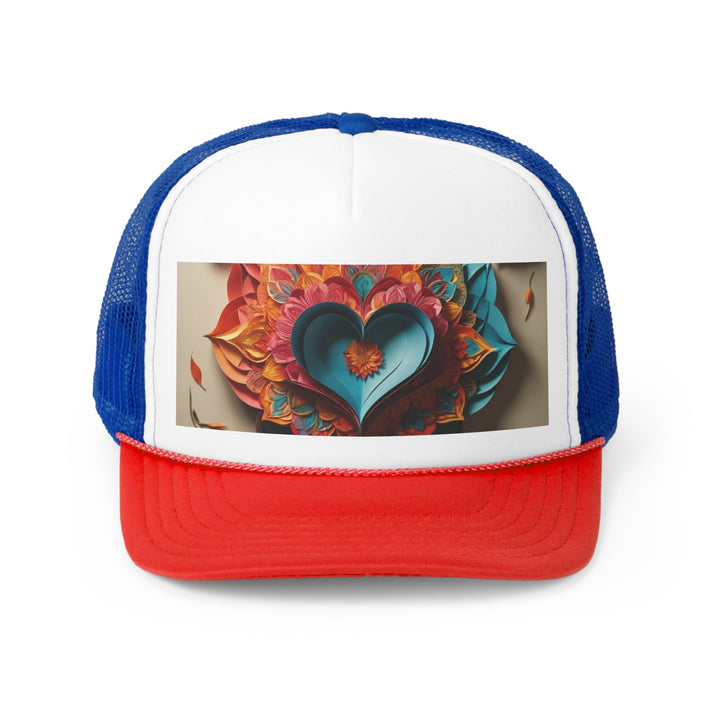 Colorful Heart Blossoms - Trucker Hat - Hats - g(0D·IO) - Blue/Red - One size -