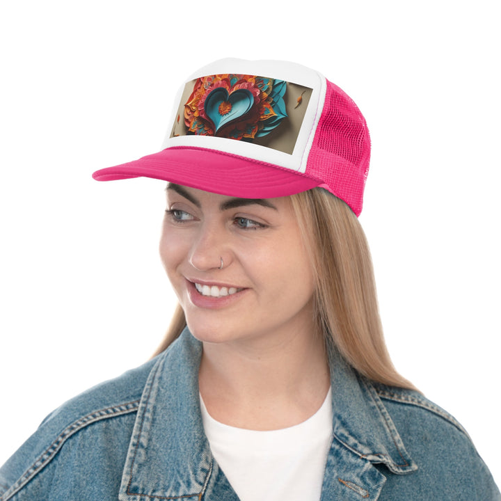 Colorful Heart Blossoms - Trucker Hat - Hats - g(0D·IO) - Pink - One size -