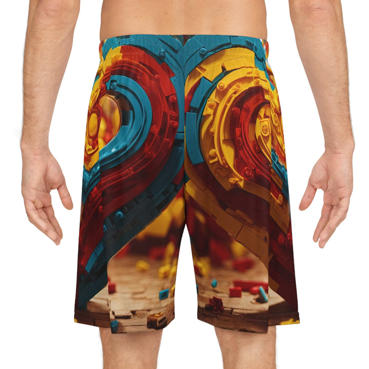 Colorful Heart Construction - AOP Basketball Shorts - All Over Prints - g(0D·IO) - Seam thread color automatically matched to design - XS -