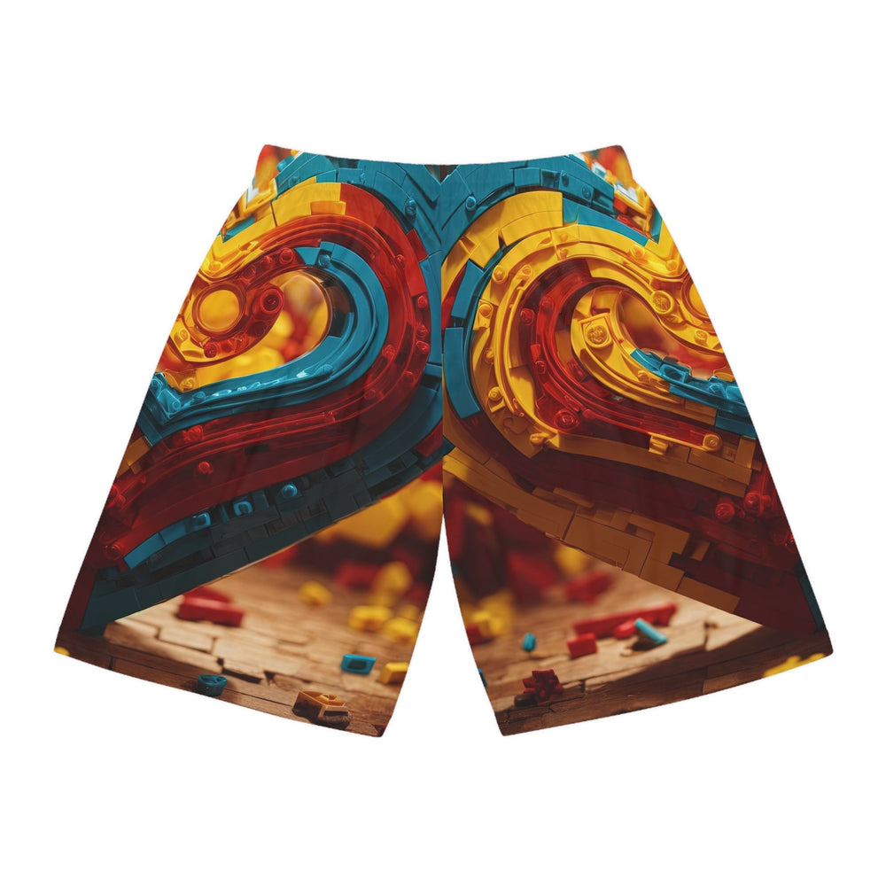 Colorful Heart Construction - AOP Basketball Shorts - All Over Prints - g(0D·IO) - Seam thread color automatically matched to design - XS -