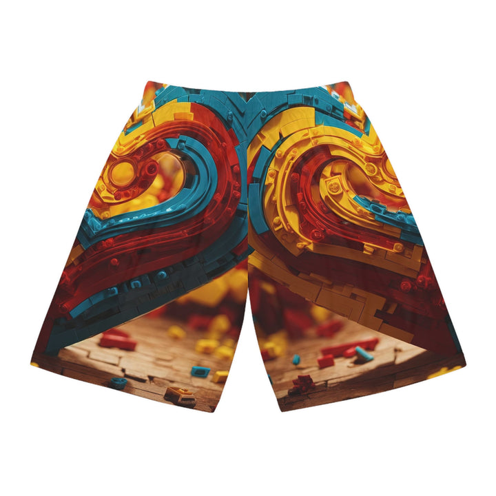 Colorful Heart Construction - AOP Basketball Shorts - All Over Prints - g(0D·IO) - Seam thread color automatically matched to design - XS -