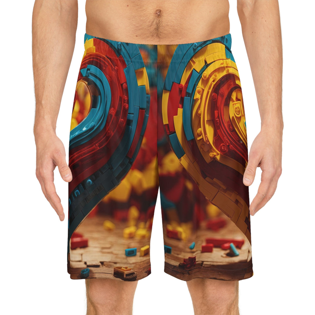 Colorful Heart Construction - AOP Basketball Shorts - All Over Prints - g(0D·IO) - Seam thread color automatically matched to design - XS -
