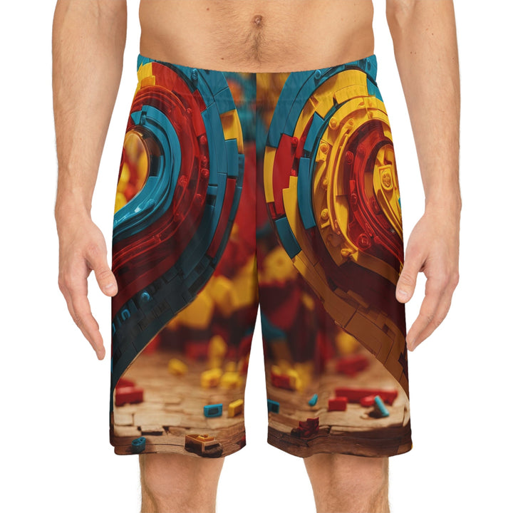 Colorful Heart Construction - AOP Basketball Shorts - All Over Prints - g(0D·IO) - Seam thread color automatically matched to design - XS -