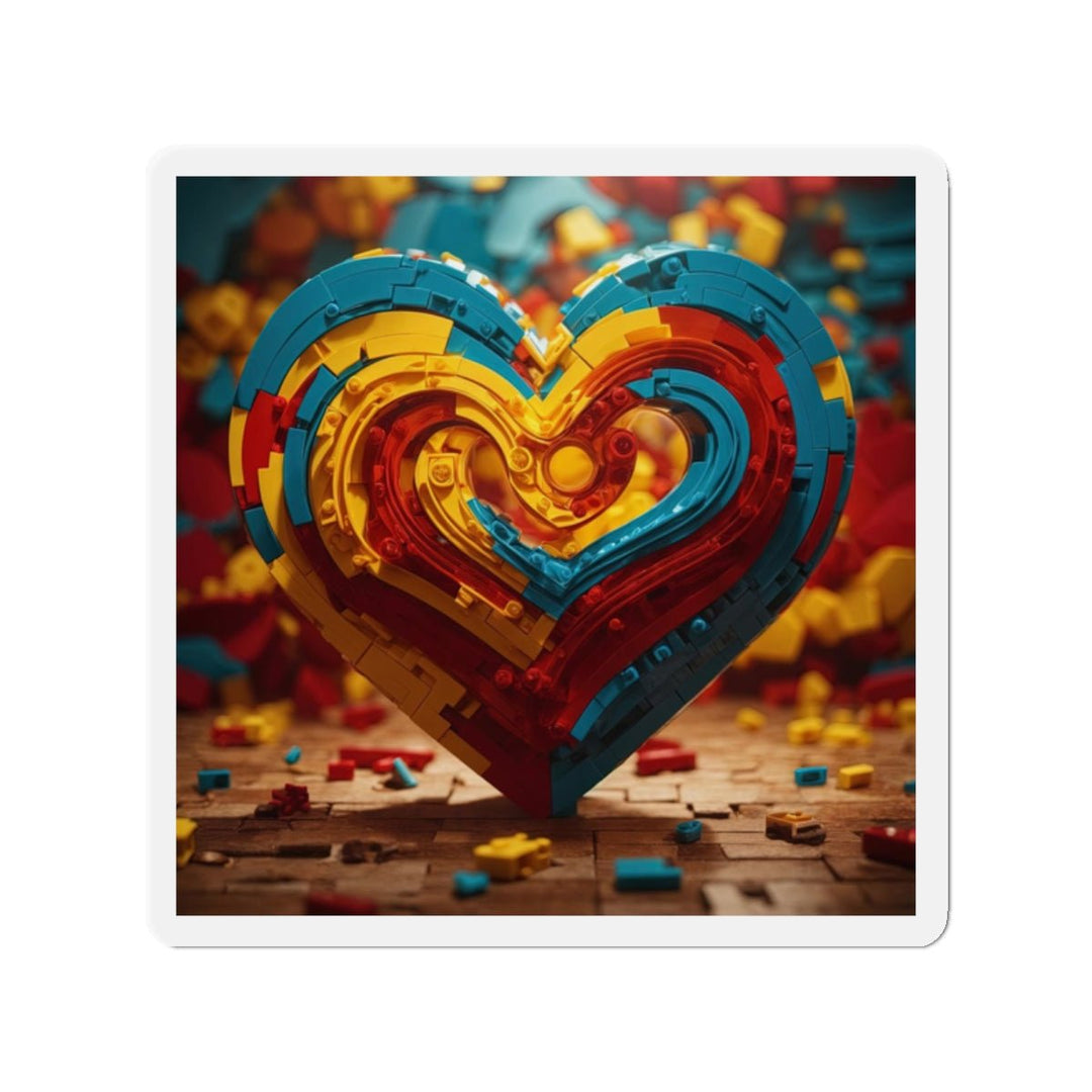 Colorful Heart Construction - Die-cut Magnet - Home Decor - g(0D·IO) - 2" x 2" - Die-Cut - 1 pc